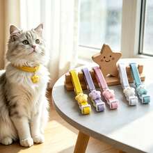 1/2Pcs Cute Star Pet Collar Adjustable Soft Webbing Kitten Puppy Collar With Star Pendant, 4 Macaron Colors, Comfort Lightweight Cat Dog Neck Strap For Daily Walking - Multicolor - View 3