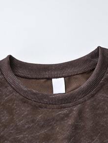 Girls' Western Style Sweatshirt, Leopard Print Lightning Smile Face Chest Graphic, Vintage Washed Autumn/Winter Campus Top - Brown - View 5