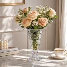 20cm Clear Glass Vase With Diamond Relief, Decorative Crystal Vase For Living Room Table, Elegant Centerpiece For Fresh Flowers And Home Decor - 1PC - View 9