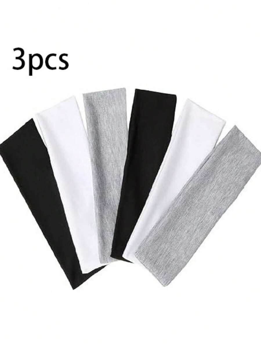 3pcs 9.31inch/23.5cm European & American Style Yoga High Elasticity Sports Headbands, Black White Gray 3 Colors Daily Versatile, Fitness Sweat-Absorbing Hairbands, Non-Slip Headbands, Suitable For Women - Multicolor - View 1