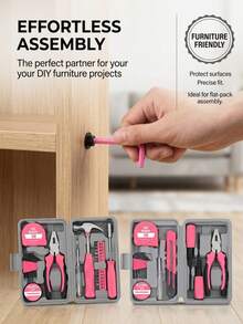 1/2 Set, 13/24pcs Pink Home Tool Set, Sturdy Metal Hand Tool Kit, Classic Barn-Style Toolbox, Durable Metal Hand Tools, Includes Screwdrivers, Tape Measure, Hammer, Hex Keys And Pliers, Suitable For Home DIY, Industrial Work, Motorcycle Maintenance, Car Repair, School Crafts. Pressure-Resistant Industrial Repair Set, Practical All-Purpose Disassembly Men's Tools, Portable Compatible Motorcycle Parts Maintenance, Durable Convenient Car Repair Parts, Organized Storage Toolbox, Lightweight Easy-To-Carry School Supplies, (Style/Color Random) - Multiple Styles - View 8