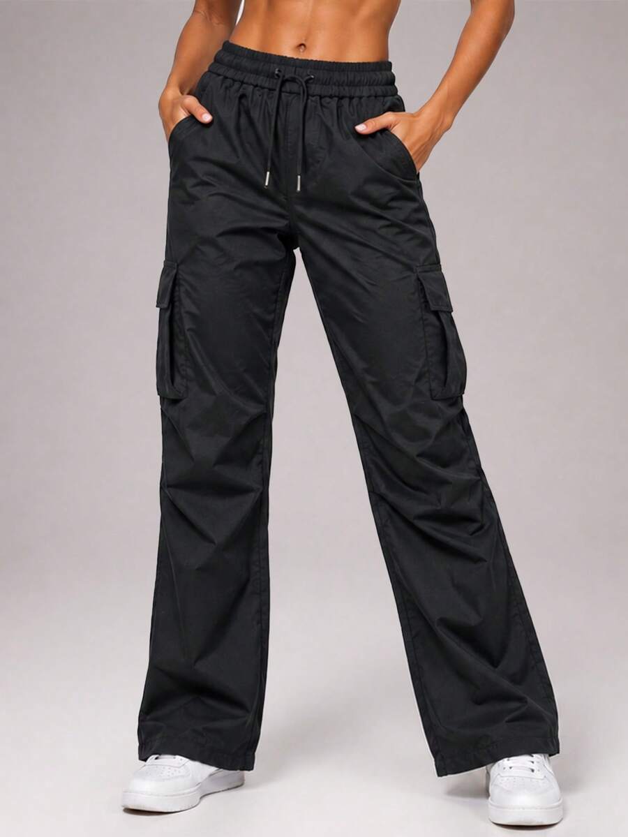 CZRLHYT Women's Drawstring Waist Straight Leg Long Pants, Fresh And Versatile, Suitable For Outdoor Sports, Vacation, Travel, Commuting And Office Wear - Black - View 1