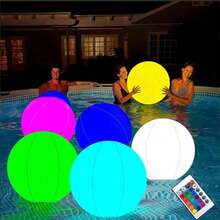 20/40/60CM 16 Color LED Inflatable Beach Ball With Remote Control - Reusable Rubber Pool Glowing Ball, Suitable For Parties, Weddings And Engagement Events, White | Vibrant LED Light Decoration, Night Party Supplies, Decor - Multicolor - View 1