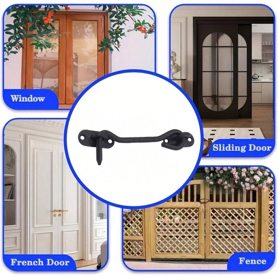 5pcs/Set Door Hook Locks, Including 1 Durable Hook Lock And 4 Screws. Barn Door Locks, Black Front Door Locks, Window Windproof Hooks, Heavy-Duty Sliding Door Locks, Suitable For Barns, Sheds, Cabins, Windows, Bathrooms, And Sliding Doors.