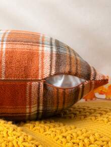 Homemorelove 1/2pcs Plaid Double-Sided Faux Mohair Pillowcase, Hidden Zipper, Suitable For Bedroom, Living Room, Sofa Home Decor, Pillow Insert Not Included, Thanksgiving, Halloween Atmosphere Decorative Cushion Cover - Large Orange Plaid - View 5
