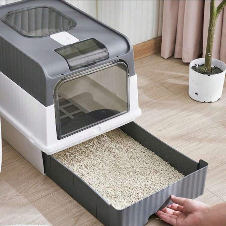Enclosed Cat Litter Box With Front Door And Top Exit, Drawer Design With Scoop, Odor Control And Leak-Proof, Providing Spacious Indoor Space For Cats - one-size - View 1