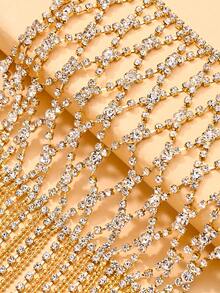 STONEFANS 1pc Personalized Rhinestone Tassel Bracelet, European And American Rhinestone Mesh Hand Chain For Women - Gold - View 3