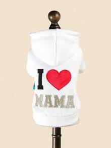 PETCIRCLE 1 Buah Pakaian Hewan Peliharaan Anjing Kecil Anak Anjing Kucing Hewan Peliharaan Lucu Minimalis Warna Polos Serbaguna Tahan Angin Hangat Kaos Sweatshirt "I Love Mom" - Putih - View 2