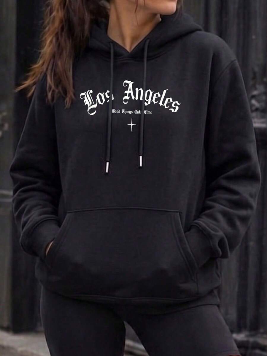 Women's New Autumn/Winter Minimalist Solid Color Casual Fashion Versatile Thermal Lined Sweatshirt Sweatshirt - Black - View 1