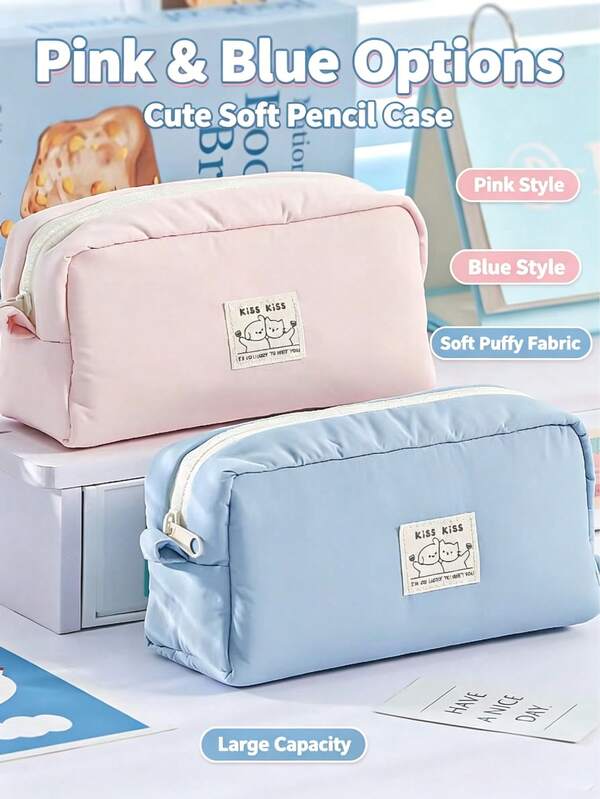 1 pieza, Bolso de peluche de gatito de la suerte de chocolate con leche de estilo japonés lindo con alta calidad de apariencia, unicolor, gran capacidad y estuche de escritura en el interior.