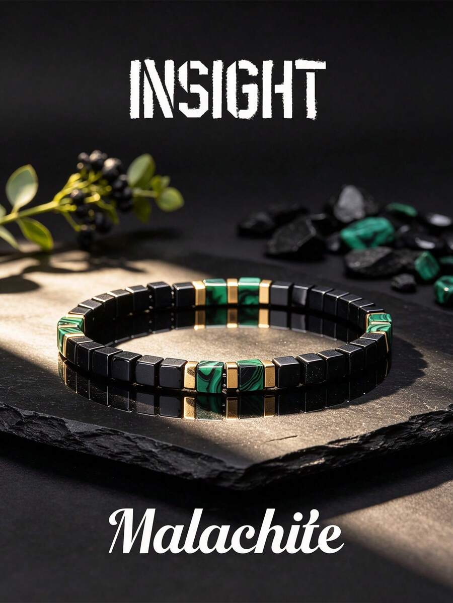 1pc Luxury Cube Malachite Men's Bracelet Contrast Color Wrist Accessory Daily Holiday Gift - Multicolor - View 1