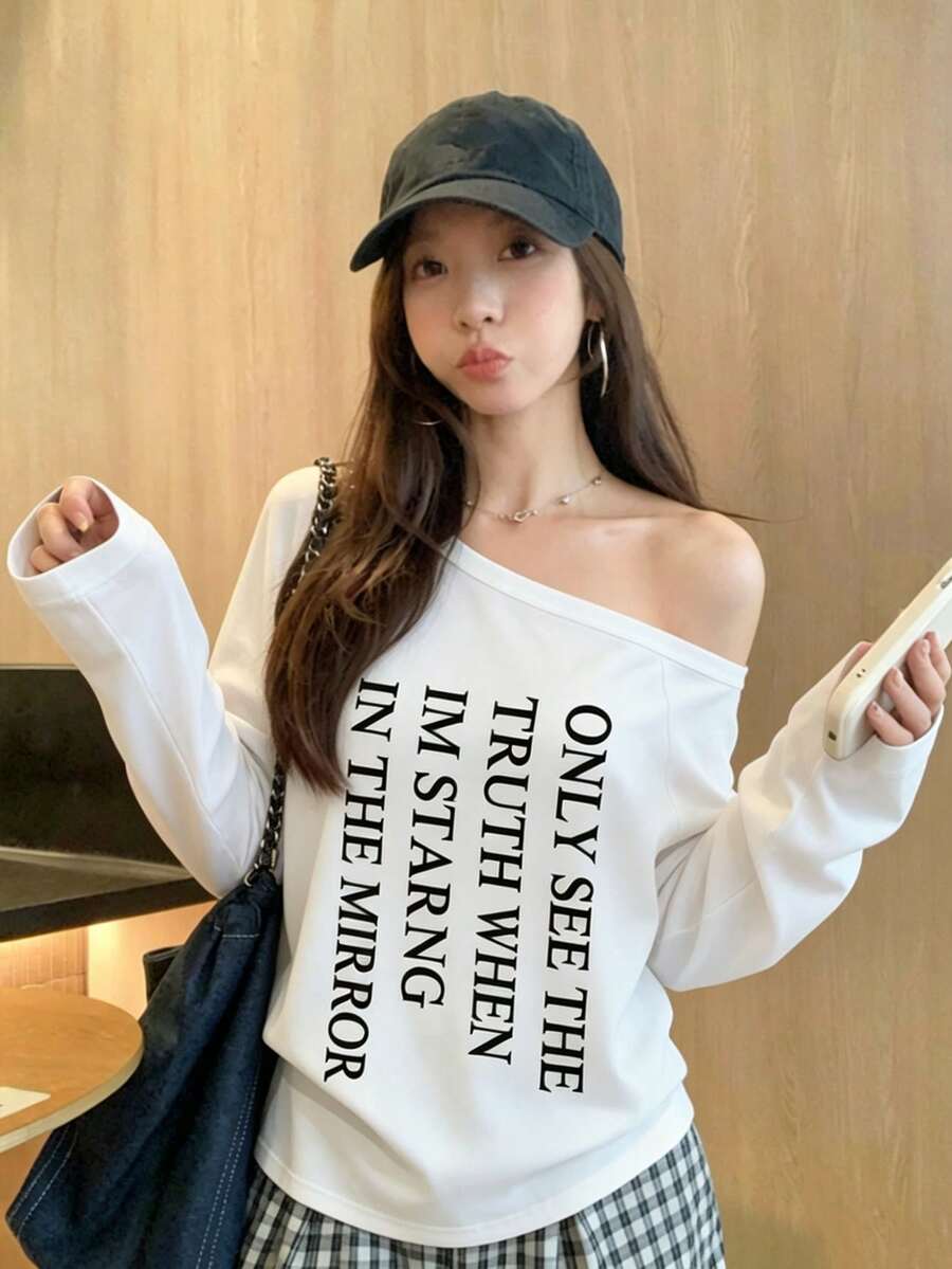 Women's Long Sleeve T-Shirt, White Polyester Material, Design, Showcasing Style Casual - White - View 1