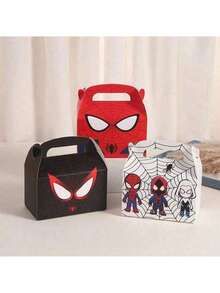 12pcs/Set And His Magical Friends Party Candy Gift Box, Red Black White Spider Web Handheld Paper Gift Box, Candy Cookie Storage Box, Suitable For Theme Birthday Party Souvenirs, Banquet Dessert Packaging Box - Multicolor - View 2