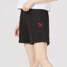 PUMA Logo Embroidered Drawstring Loose Fit Fashionable Versatile Comfortable Shorts Women's - Black - View 2