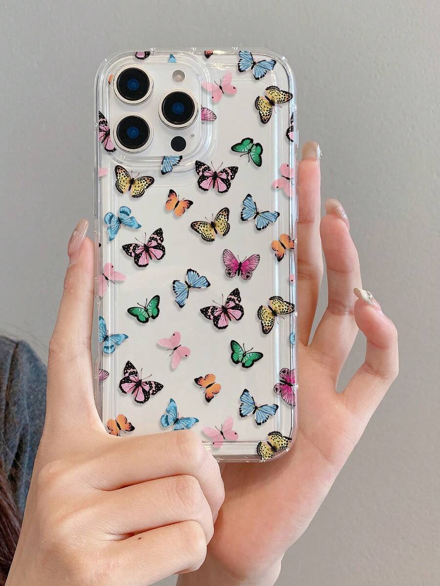 1pc Fashion Creative Full Screen Colorful Butterfly Pattern Phone Case, Suitable As Holiday Gift Compatible With Samsung Galaxy S25, S24, S23/A15, Apple XS/XS Max/XR/11/12/13/14/14 Plus/15/15 Plus/16/16 Plus/7/8 Plus/17/17 Pro And Other Models Protective Cover - Multicolor - View 1