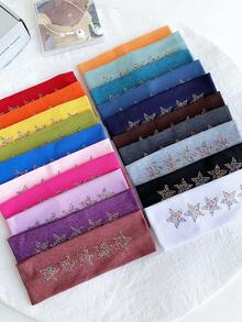 1pc Retro American Rhinestone Star Wide Elastic Headband, Fashionable Sports Headband For Women,Travel,Birthday - Multicolor - View 12