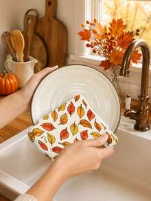 2pcs/4pcs/8pcs Thanksgiving Autumn Maple Leaf Pumpkin Owl Hand Towels, Harvest Festival Bathroom Towels, Dish Cloths, Vintage Farm Style, Suitable For Harvest Festival Kitchen Decor, Thanksgiving Party Event Decoration - Multicolor - View 6
