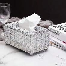 Nordic Style Luxury Crystal Tissue Box, Creative Minimalist Tissue Storage, Home Bathroom Decor, Bathroom Storage Organizer, Autumn Decoration, Back To School - Silver - View 1
