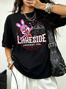Silent Hill Lakeside Park Robbie Rabbit  Cotton Tee Horror Game Gothic Unisex Oversized Graphic Tee - Black - View 1