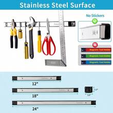 4 Pieces 12" Magnetic Holder Strip, Stainless Steel Surface Magnet Bar, Metal Organizer Rack Garage Organization, Easy To Install In Workshop, Mounting Screws Included - Silver 4PC - View 4