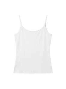 Tank Top Leher Bulat Pas Badan dengan Motif Silang Berhiaskan Kancing dan Tali Bahu Tipis, Warna Putih, Kasual untuk Musim Panas - Putih - View 3