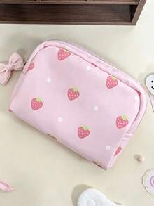 1pc Strawberry Plush Cosmetic Bag, Niche Travel Handheld Large Capacity Girly Jewelry & Sundries Storage Pouch, Cute Accessory - View 14