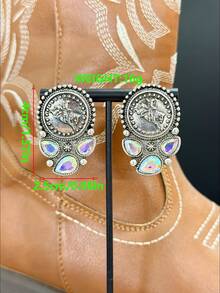 Women's European And American Bohemian Vintage Style Western Country Colorful Rhinestone Earrings, Suitable For Daily Wear, Dates, And Theme Parties, You'll Get Lots Of Compliments From Friends When Wearing Them - Multicolor - View 4