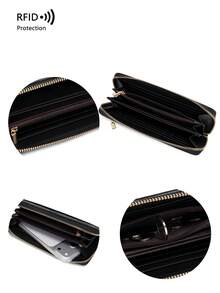 CHARM INFINITE Premium Crocodile Embossed Long Wallet For Women, Large Capacity Multi-Card Slot Zipper Clutch Purse, Minimalist Vintage Leather Wallet - Black - View 10