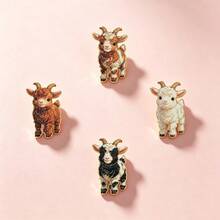 1pc Gold Outline Cute Baby Goat Enamel Pin Multi Color Fluffy Kid Goat Lapel Pin, Metal Pin For Jackets Bags, Farm Animal Lover Gift - Multicolor - View 3