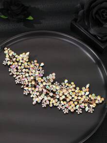 Handmade Iridescent AB Crystal Rhinestone Hair Comb, Gold Tone Bridal Hair Accessory For Women, Suitable For Wedding, Bridesmaid, Prom, Party And Formal Occasions - Color - View 3