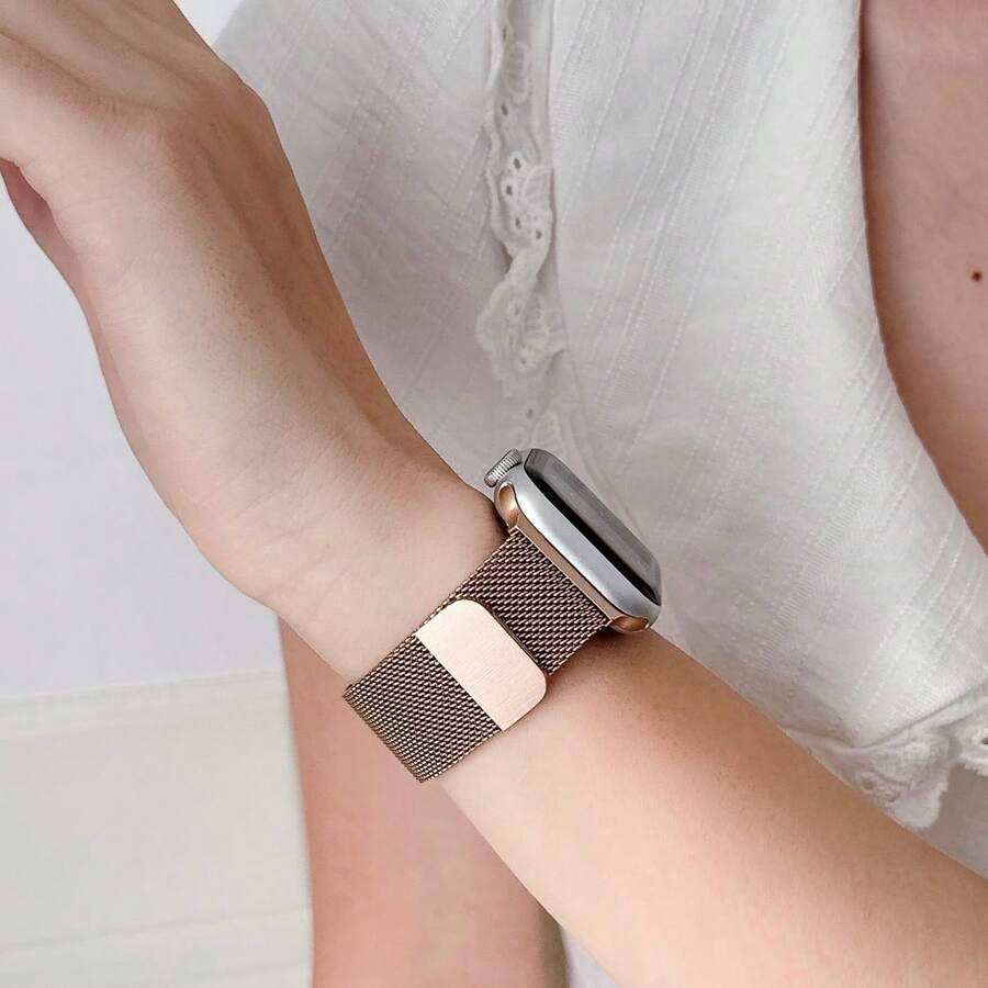 1件不鏽鋼磁吸金屬錶帶，適用於 Apple Smart Watch 40mm 41mm 38mm 42mm 44mm 45mm 46mm 49mm，時尚可調節米蘭式錶帶，相容於 I-Watch Series Ultra/12/11/10/9/8/7/6/5/4/3/2/1