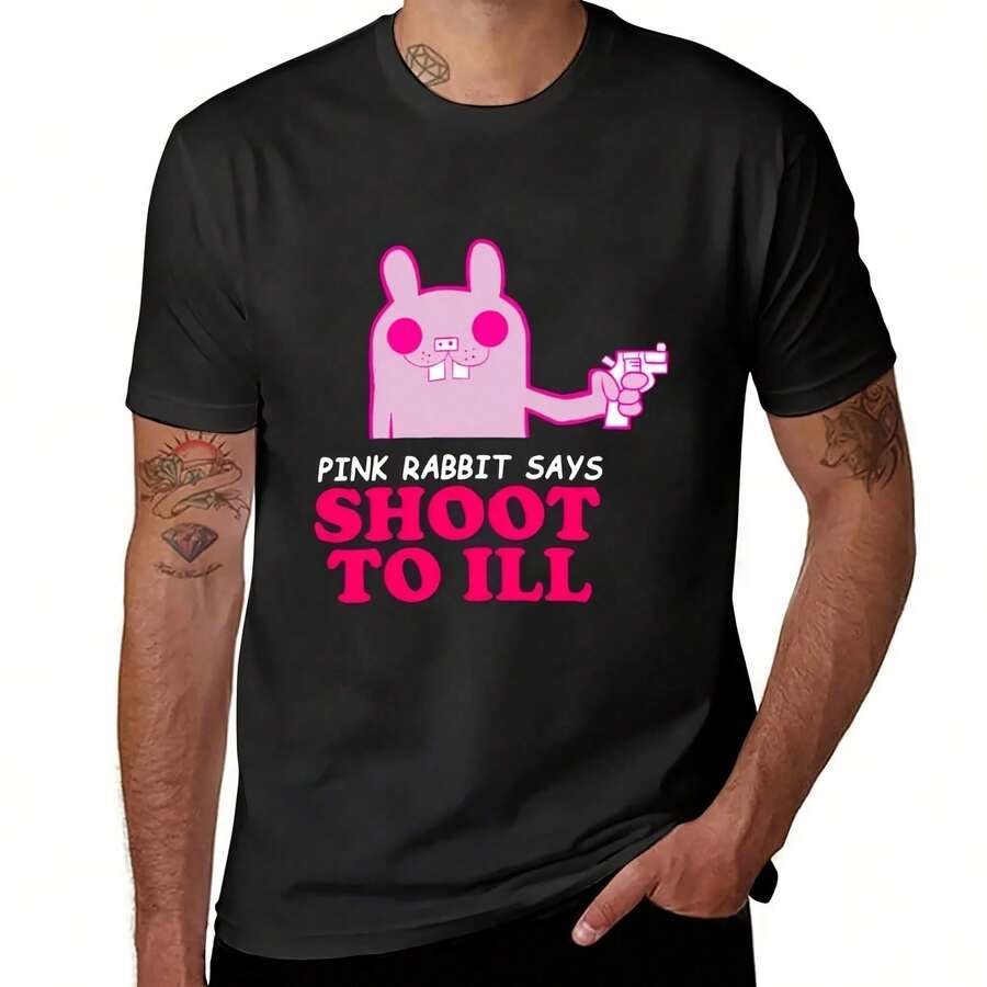 - Pink Rabbit Says- Shoot To Ill89 T-Shirt Plus Sizes Oversized T Shirt Vintage Anime Shirt T Shirt - 黑色 - 查看 1