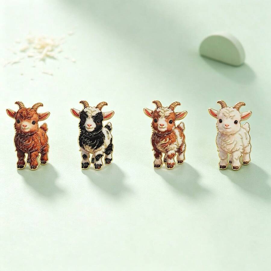1pc Gold Outline Cute Baby Goat Enamel Pin Multi Color Fluffy Kid Goat Lapel Pin, Metal Pin For Jackets Bags, Farm Animal Lover Gift