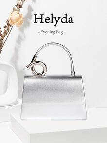 Helyda 1pc Silver Fashion Solid Color PU Flap Handbag, Charming Elegant Women's Business Bag, Suitable For Women's Daily Use, Clutch/Handbag/Shoulder Bag/Crossbody Bag, Can Be Used For Wedding/Party/Ball/Evening Banquet And Other Gatherings - Silver - View 2