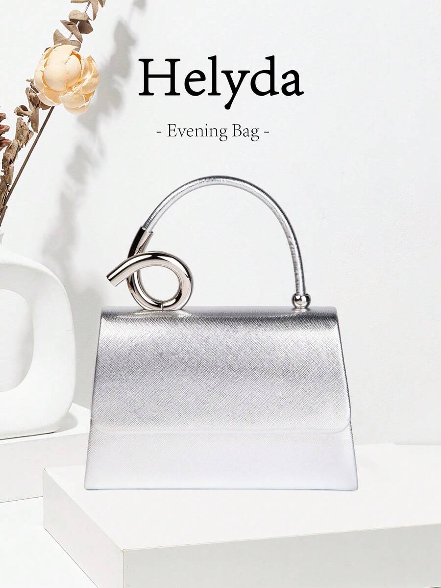 Helyda 1pc Silver Fashion Solid Color PU Flap Handbag, Charming Elegant Women's Business Bag, Suitable For Women's Daily Use, Clutch/Handbag/Shoulder Bag/Crossbody Bag, Can Be Used For Wedding/Party/Ball/Evening Banquet And Other Gatherings