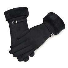 2pcs Women's New Multi-Color Winter Faux Suede Thermal Lined Warm Five-Finger Buckle Outdoor Touchscreen Gloves - Multicolor - View 3