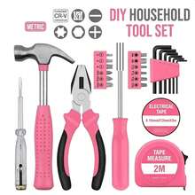 1/2 Set, 13/24pcs Pink Home Tool Set, Sturdy Metal Hand Tool Kit, Classic Barn-Style Toolbox, Durable Metal Hand Tools, Includes Screwdrivers, Tape Measure, Hammer, Hex Keys And Pliers, Suitable For Home DIY, Industrial Work, Motorcycle Maintenance, Car Repair, School Crafts. Pressure-Resistant Industrial Repair Set, Practical All-Purpose Disassembly Men's Tools, Portable Compatible Motorcycle Parts Maintenance, Durable Convenient Car Repair Parts, Organized Storage Toolbox, Lightweight Easy-To-Carry School Supplies, (Style/Color Random) - Multiple Styles - View 3