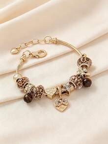 1 buah Gelang Manik-Manik dengan Manik-Manik Motif Leopard, Bintang, Hati, Batu Mata Harimau, Perhiasan Mewah yang Modis - Emas - View 1