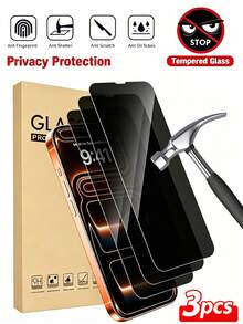 3pcs Privacy Anti-Peeping Screen Protector, Compatible With IPhone 18 Pro/18 Pro Max/17 Pro Max/17 Air/16 Pro Max/16/16 Pro/16 Plus/14 Pro Max/13/12/11/XS, Privacy Design, 9H+ Scratch Resistant, Touch Sensitive, Suitable For Multiple Phone Cases - Black - View 17