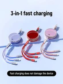 Fast Charging Charger Cable & 100W Retractable One Tow Three Cable, Car Charger, Compatible With Mainstream Brands Such As And Integrated With IOS/Android/Type-C Interfaces - Fast And Secure Portable Charger For Phones, Tablets And Laptops - MFI Certified, Cable For Superior Durability, Compact And Light Weight Design - Multicolor - View 2