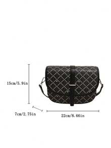 SHIMEINI New Fashion Printed Buckle Decor Shoulder Crossbody Bag, Retro Style Saddle Bag, Women's Daily Use, Work Commute, Vacation Travel, Holiday, - Black - View 7