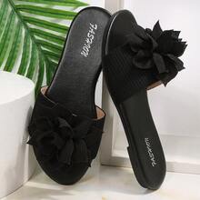 PWIIMG Women's Summer Flat Sandals, Exaggerated Flower Slides, Beach Vacation Slippers, Slouchy Outing Flat Beach Flower Holiday - Black - View 6