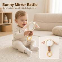 3pcs Cute Rabbit Baby Soothing Toy Set, Plush Rabbit Ring Rattle, Soothing Blanket And Animal Hand Mirror, Baby Visual Sensory Soothing Toys, Newborn Baptism Gift - Multicolor - View 7