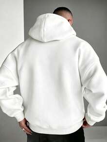 Sudadera con capucha casual y versátil para hombres con estampado de letras y palmeras, con cordón y bolsillo canguro, para otoño/invierno - Blanco - Ver 2