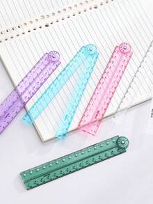 1 pieza Regla de medición plegable de acrílico transparente, extensible de 15 a 30 cm, regla recta, para dibujo, medición, tareas geométricas, primer día de escuela - Multicolor - Ver 7