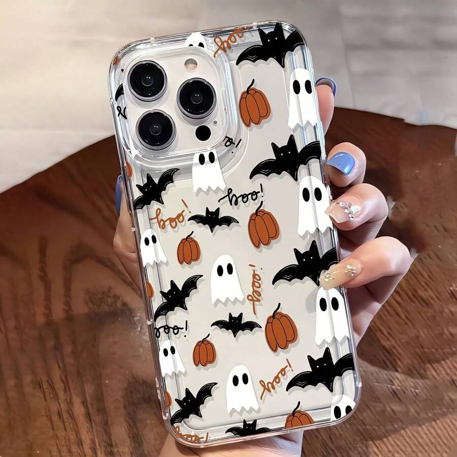 1 Buah Casing Ponsel TPU Transparan Anti Guncangan dengan Motif Hantu, , dan Kelelawar, Kompatibel dengan Seri Apple 17 16 15 14 13 12 11 Plus Pro Max, Pelindung Bergaya yang Dipersonalisasi, Modis - Clear - View 1