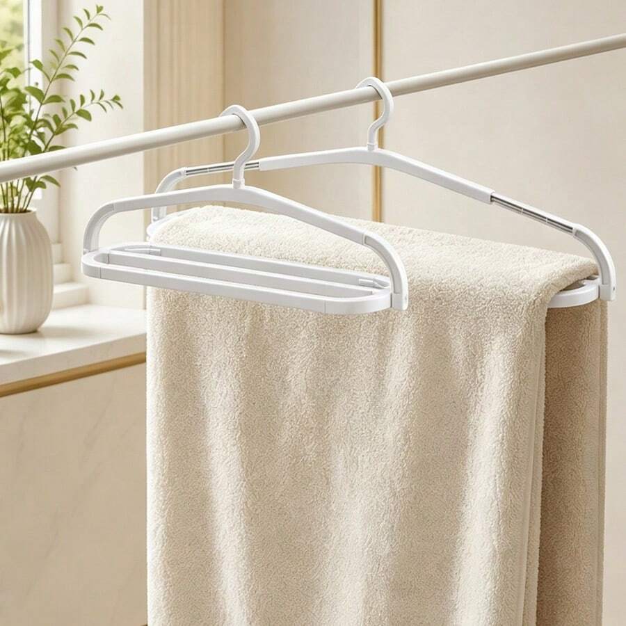 1pc Expandable Multi-Layer Clothes Hanger, Space-Saving Extendable Towel Rack Storage Organizer, Suitable For Bath Towels, Pants, Scarves, Home Closet Hanging Storage Rack - A - View 1