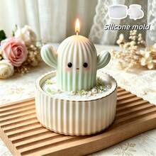 Pcs DIY Clay Mold 2pcs Set Vertical Stripe Cactus Candle Holder Round Jar Silicone Mold Set, Resin Silicone, Home Decor, Handicrafts, Plaster Cement Mold, Reusable, Easy To Demold, Holiday, Birthday Gift. Casting Silicone Mold. - Silicone Mold - View 4