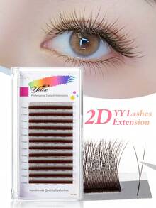 yelix 12 Rows Brown 2D-Y Fluffy Volume Eyelash Extension, B/C/D/L/M Curl Pre‑Made Fans Lash Clusters, Natural And Soft Individual Lashes-Perfect For Achieving A Dramatic, Full Lash Effect In Seconds - View 2