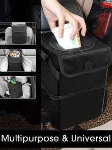 Car Trash Can With Storage Bag, Multi-Functional Hanging Car Trash Bag Holder, Suitable For Travel And Daily Commute, With Sealed Lid, Leak-Proof Design, Waterproof Fabric, Easy Installation, Car Accessories, Car Decor, Car Essentials - Multicolor - View 3